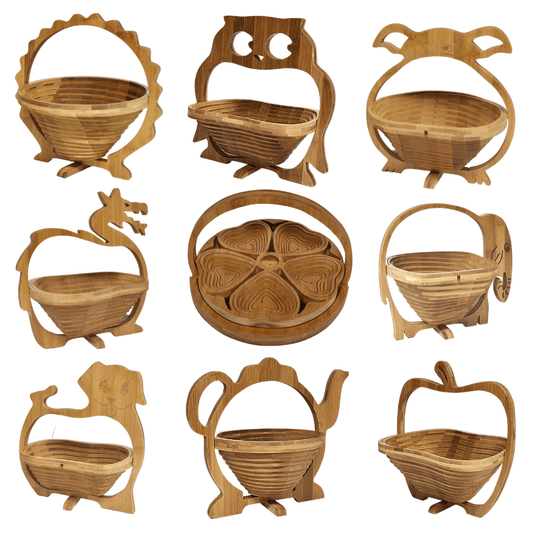 Collapsible Foldable Bamboo Fruit Basket Bowl Assorted Designs 6642 (Parcel Rate)