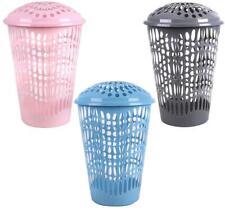 Plastic Laundry Linen Washing Basket Bin Storage Hamper With Lid 6 Colour P98568/2432  (Big Parcel Rate)