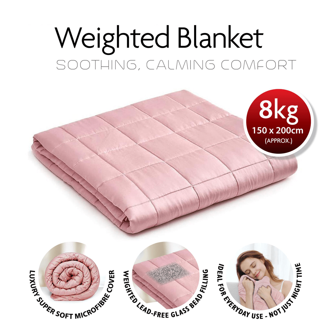 Weighted Blanket 150cm x 200cm 8kg Pink 4611 (Parcel Rate)